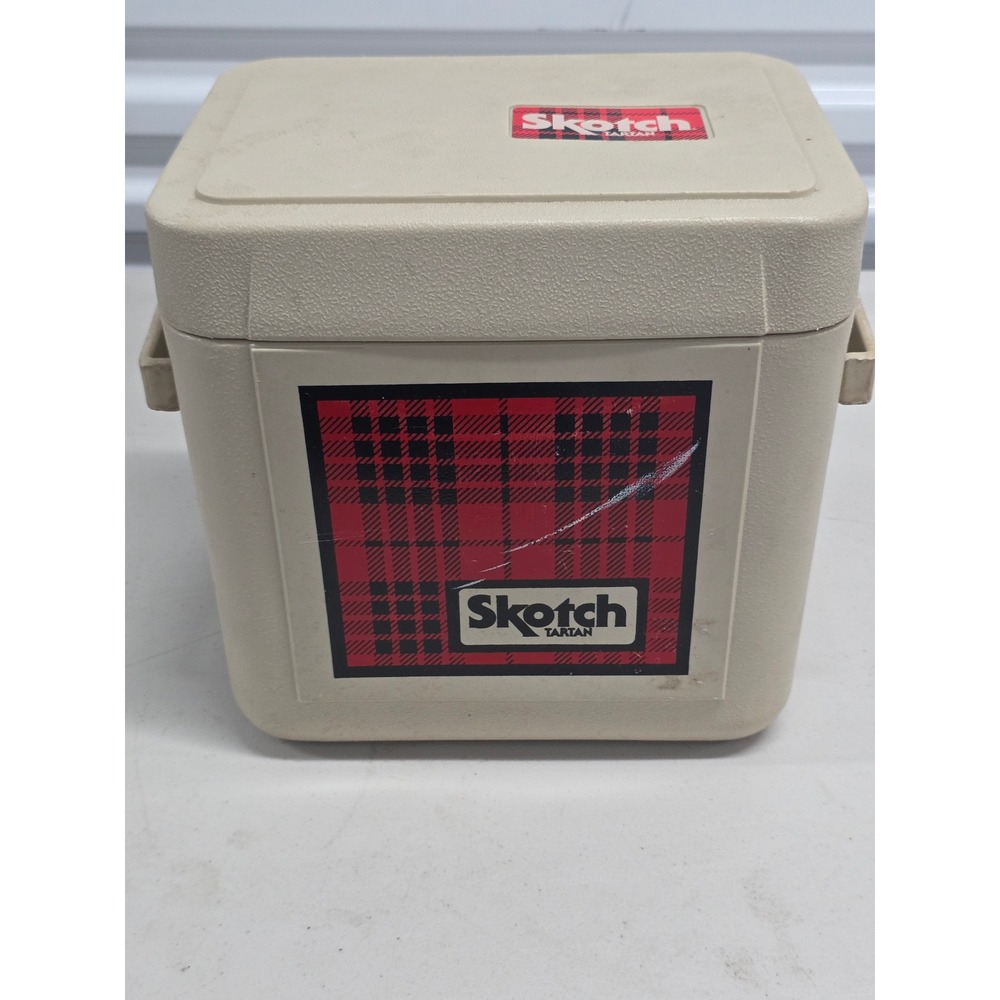 Vintage Skotch Tartan Cooler Tan Red Plaid Hard Shell Portable Ice Chest Box